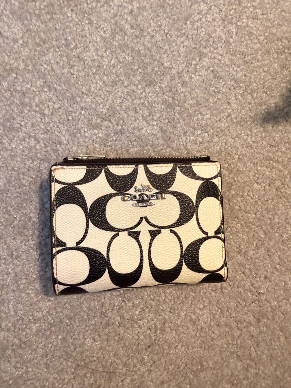 Coach Signature Small Wallet in Cream and Black Canvas
